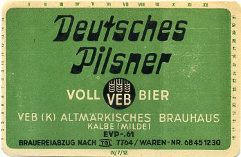 Deutsches Pilsner Vollbier, VEB (K) Altmärkisches Brauhaus Kalbe (Milde)